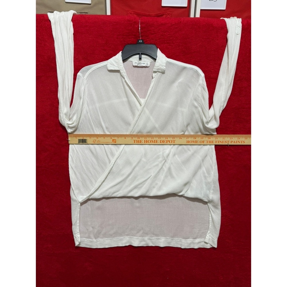 Abercrombie & Fitch White Viscose Criss Cross Blouse Long Sleeve Top S - Picture 6 of 7